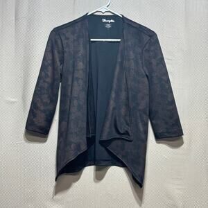 Wrangler Women's Cardigan Size S Black Bronze Shimmer Draped Open 3/4 Sleeve